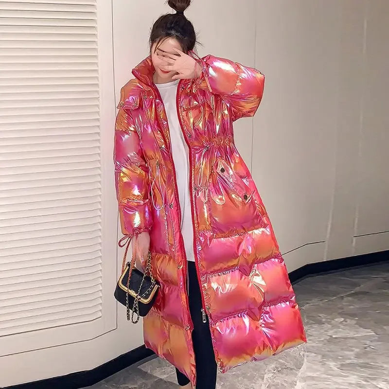 Long Shiny Women's Winter Coat Waterproof