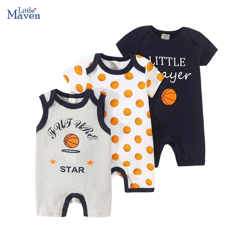 Little Maven Baby Jungen Strampler 3-teiliges Sommer Set Basketball Print