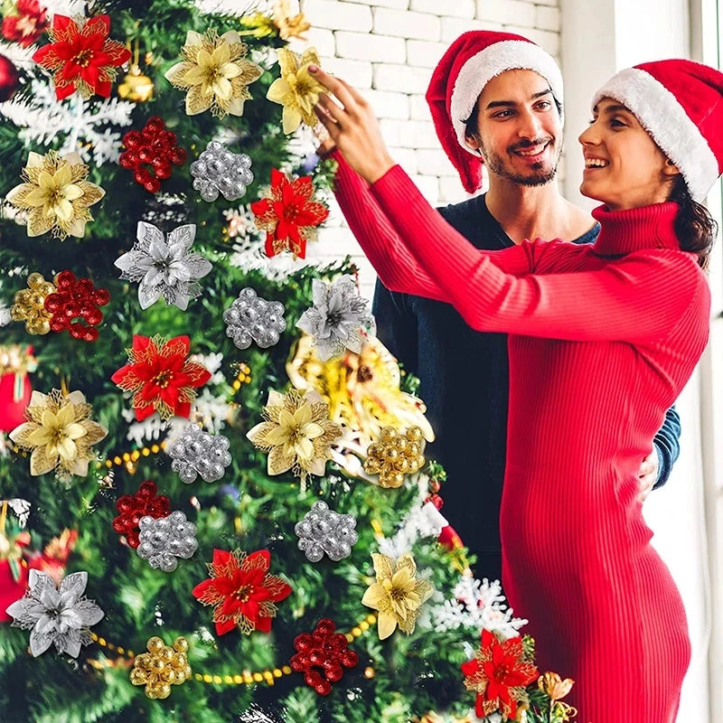 Glitter Künstliche Weihnachten Blumen Weihnachten Baum Ornamente