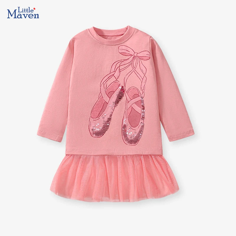 Little Maven Baby Mädchen Oberteil mit Tüll Cartoon Pailletten Ballett Schuhe