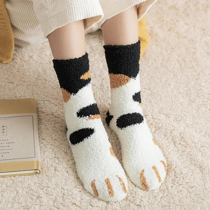 Plüsch Damen Socken Winter niedlichen Katzen Pfote Cartoon Baumwolle super weich