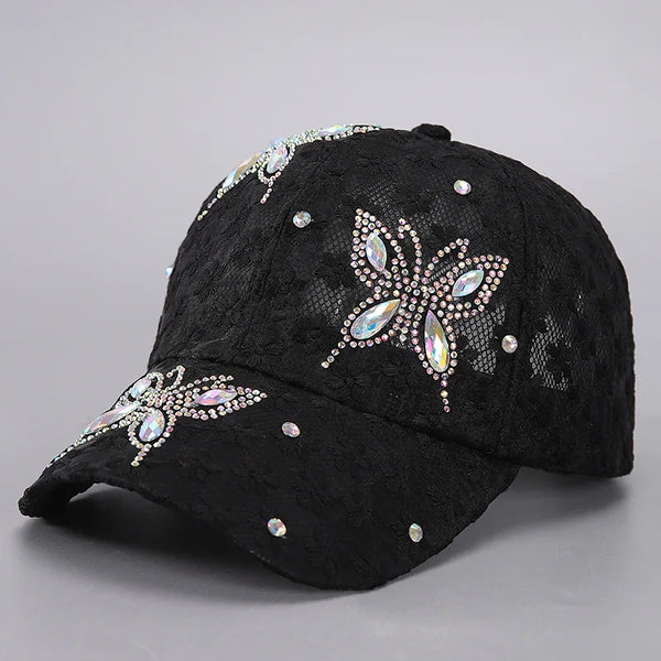 Damen Baseball Caps Spitze Strass Atmungsaktive Mesh Snapback Hut Hip Hop