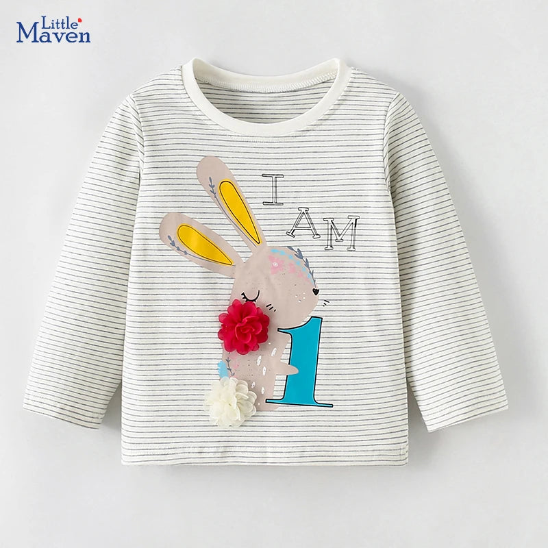 Little Maven Baby Mädchen Cartoon Blumen Hase "I am 1"