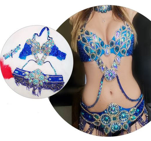 Bauchtanz Performance Kostüm mit handgefertigten Pailletten und orientalischem Performance-Anzug