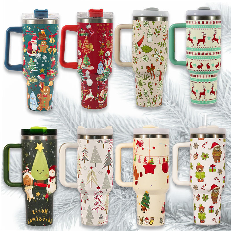 Weihnachts Edelstahl Vakuum Thermobecher mit Griff 1200ml