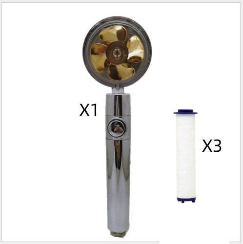 Propellergetriebener Duschkopf mit Stoptaste und Baumwollfilter, Hochdruck Handbrause mit Turbolader