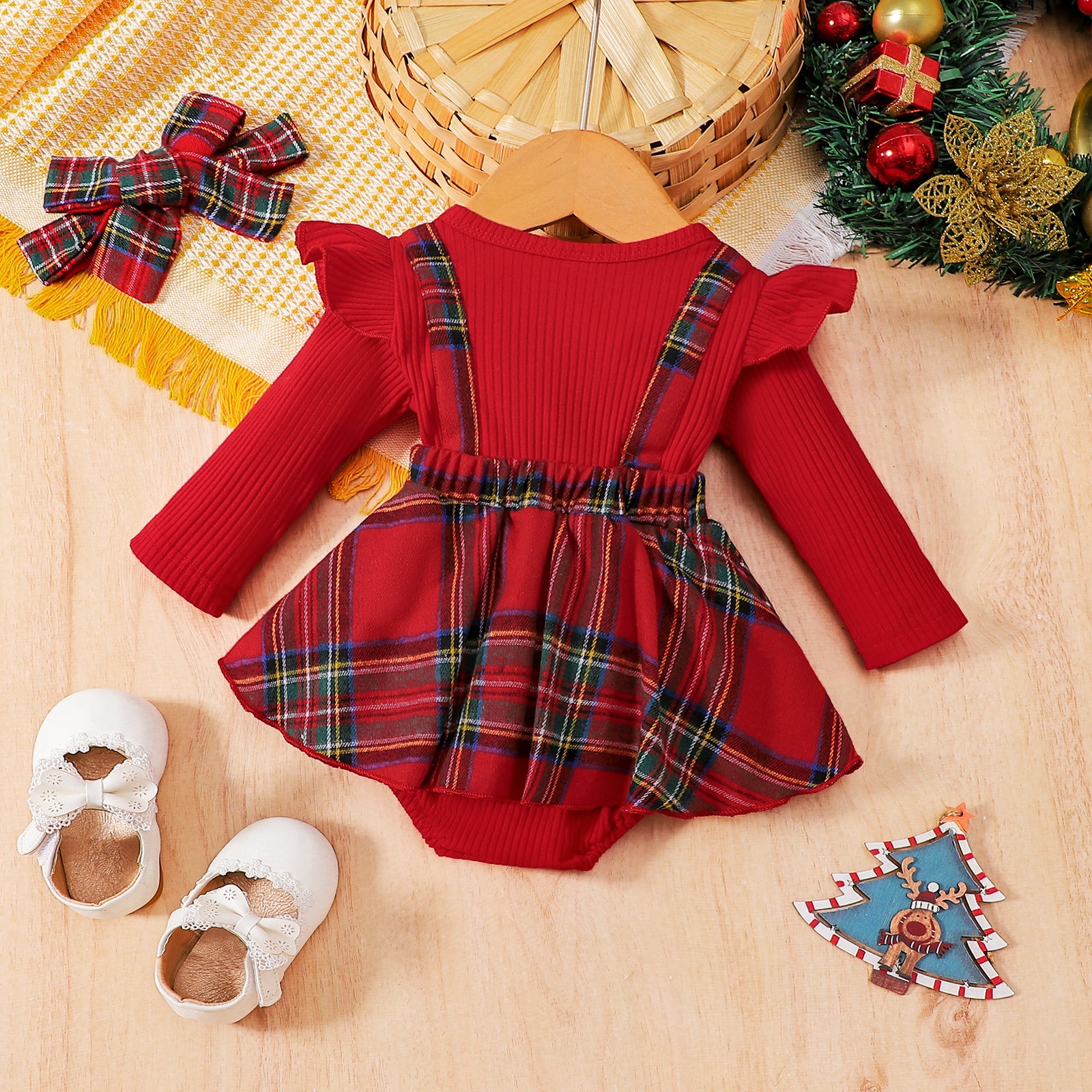 Baby Weihnachten New Year Rotes Strampler Kleid mit Haarband
