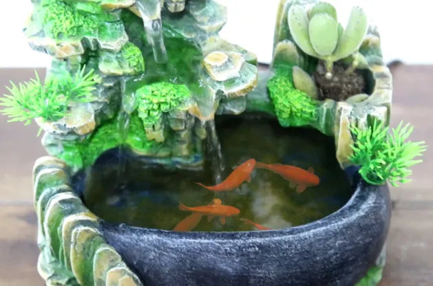 RelaxWellness Wasserfall-Luftbefeuchter für ein angenehmes Raumklima, Zimmerbrunnen mit Landschafts-Relief