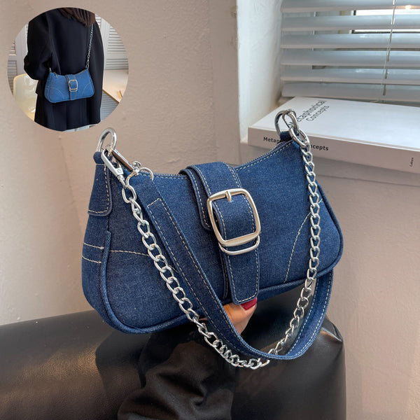 Denim-Umhängetasche, kleine quadratische mit Ketten Handtasche, Umhängetaschen, Handtasche