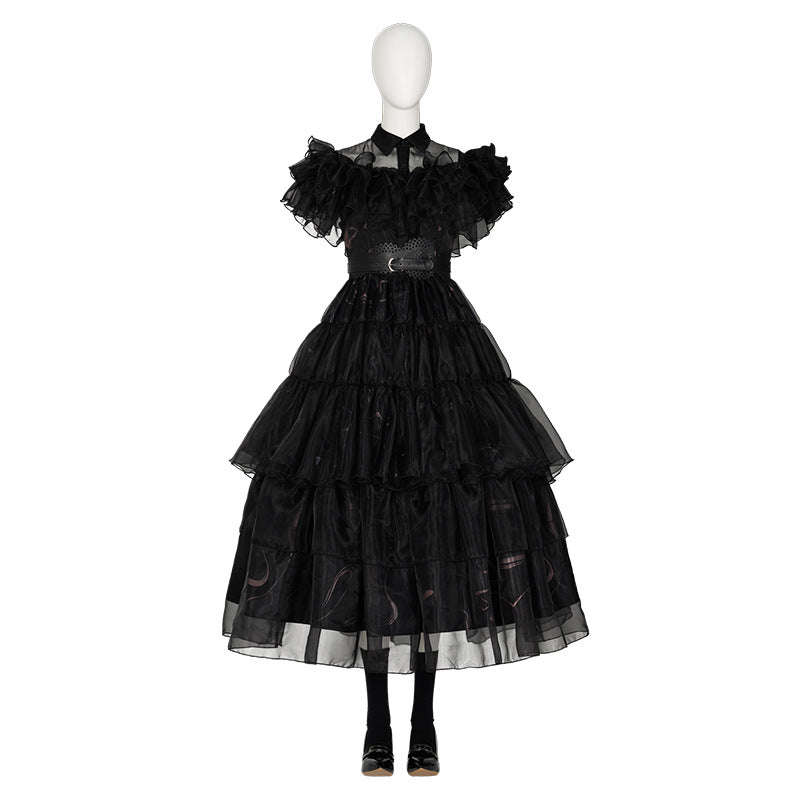 EXCLUSIVE Design Halloween Costume Wednesday Black Dress for Women 