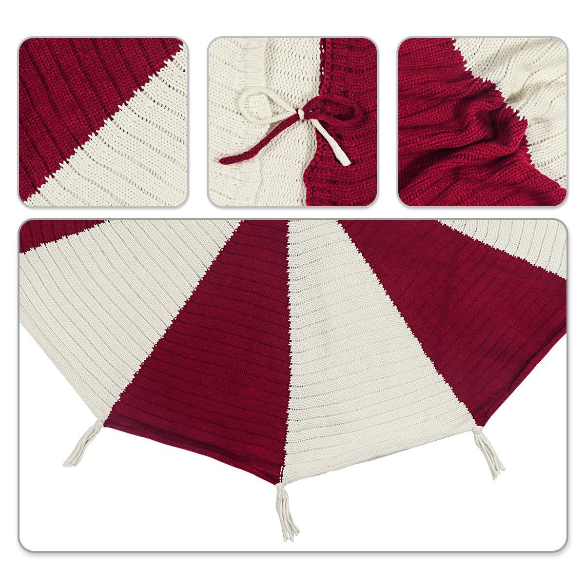 Weihnachten gestrickt Weihnachtsbaum-Rock Deko rot/weiß Quaste