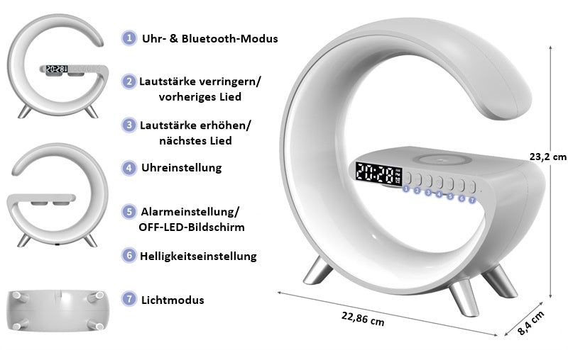 Intelligente Atmosphäre Lampe, Bluetooth Lautsprecher, Drahtlose Ladegerät, Nacht Lampe, Sonnenaufgang, Wake-up Lampe Polar, Wecker