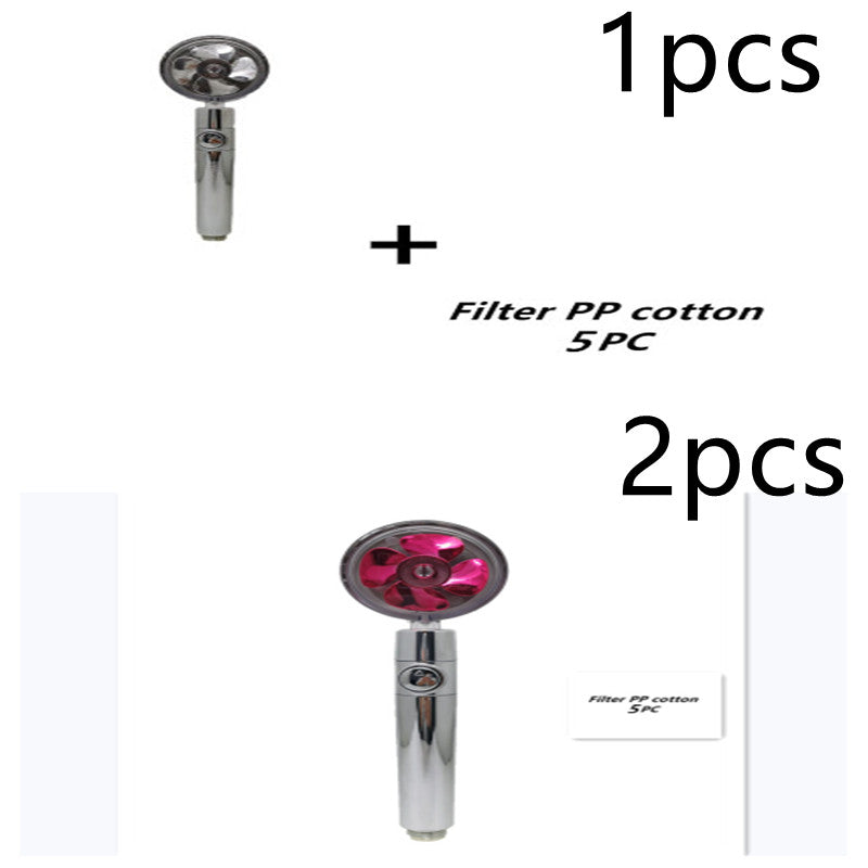 Propellergetriebener Duschkopf mit Stoptaste und Baumwollfilter, Hochdruck Handbrause mit Turbolader