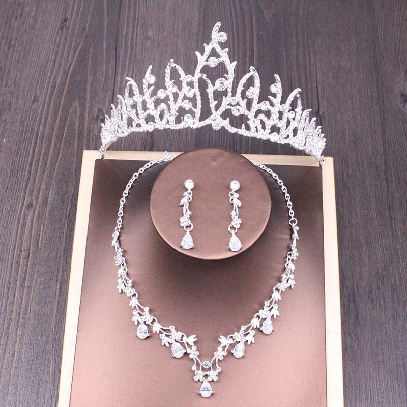 Braut Strass Krone Halskette Ohrstecker Set Hochzeit