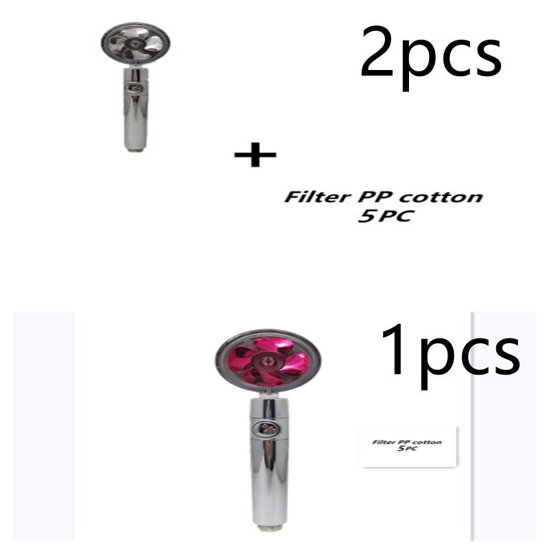 Propellergetriebener Duschkopf mit Stoptaste und Baumwollfilter, Hochdruck Handbrause mit Turbolader