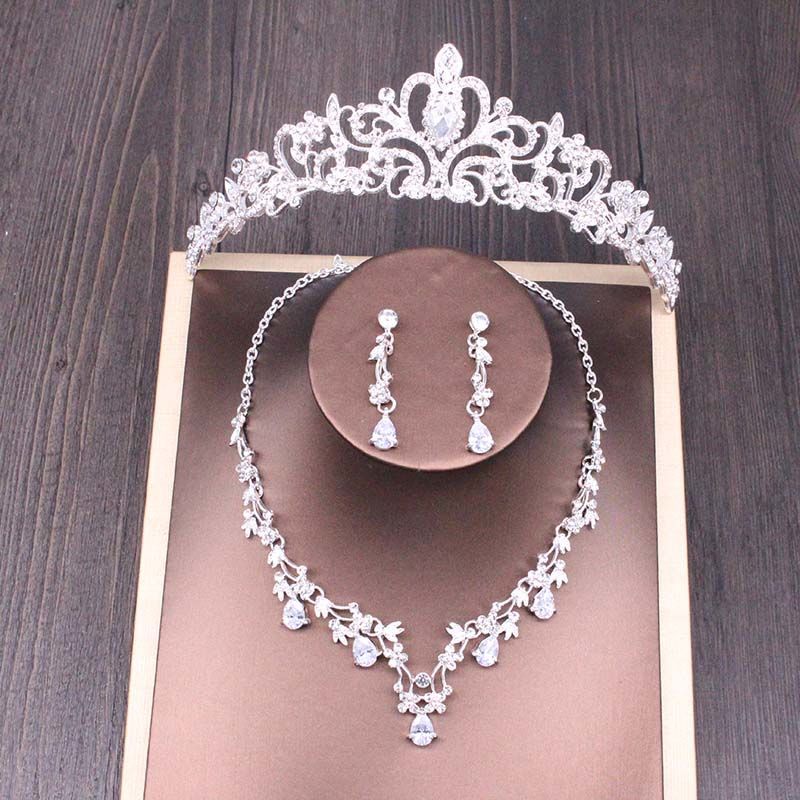 Braut Strass Krone Halskette Ohrstecker Set Hochzeit