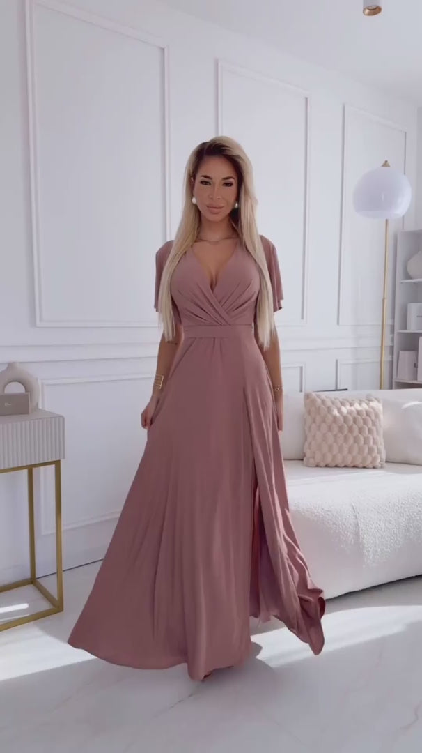 Damen elegantes Maxi-Kleid "Jennifer" von Numoco beige Glitzer Model