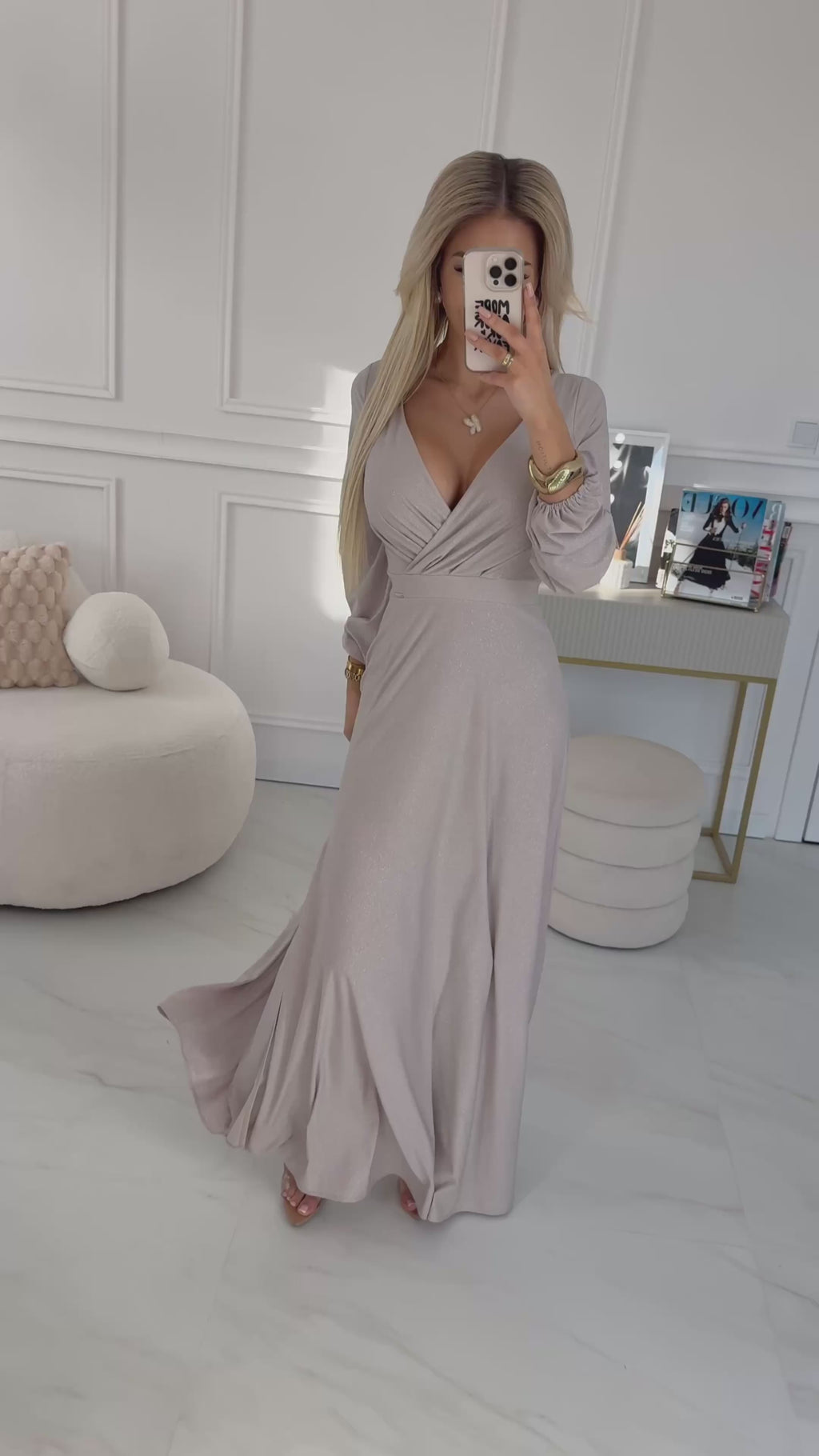 Damen Maxi-Kleid "Nela" mit Bishop Ärmel von Numoco beige Model