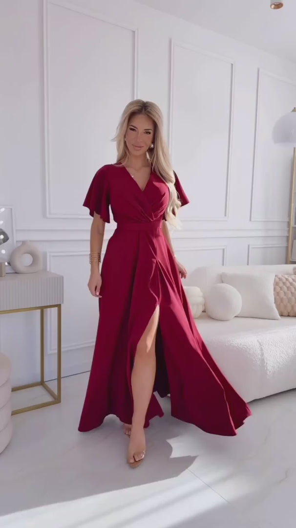 Damen elegantes Maxi-Kleid "Jennifer" von Numoco weinrot Model