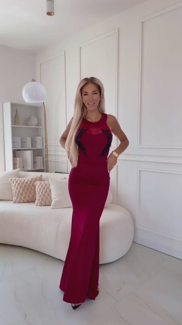 
Damen Maxi Meerjungfrauenkleid und schwarzer Spitze von Numoco
 weinrot Model