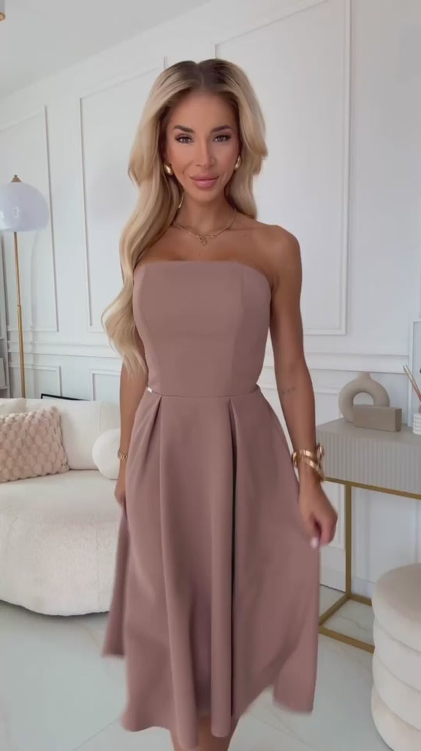 Damen Korsett Cocktailkleid Abendkleid von Numoco braun Model