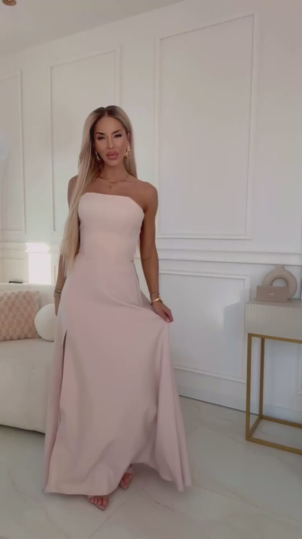 Damen Maxikleid mit Schnürung am Rücken Numoco Quiet Luxury beige Model
