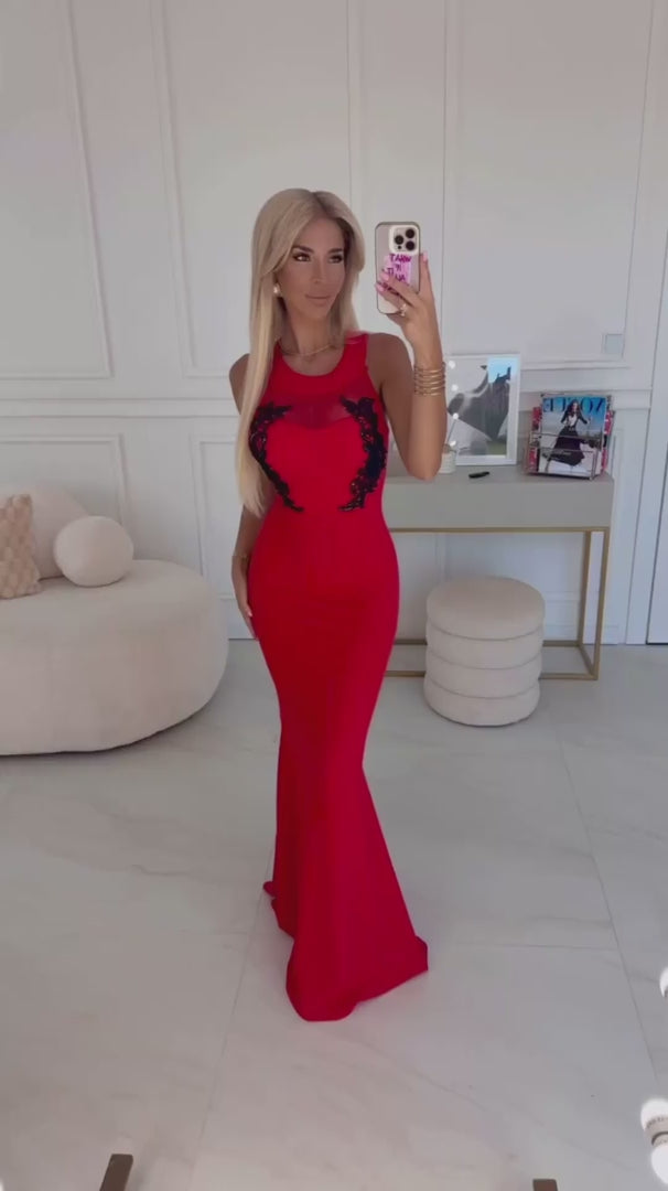 
Damen Maxi Meerjungfrauenkleid und schwarzer Spitze von Numoco
rot Model