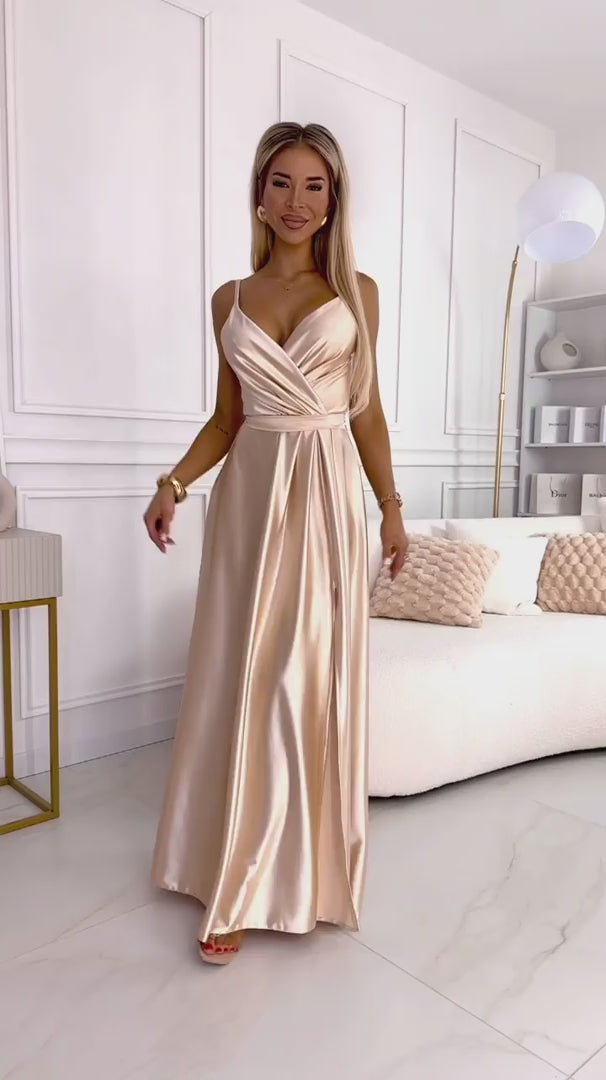 Damen Maxikleid aus Satin von Numoco beige Model