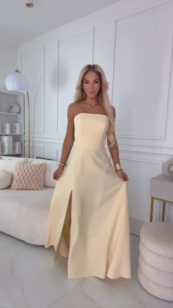 Damen Maxikleid ELARA mit Schnürung am Rücken von Numoco gelb Model