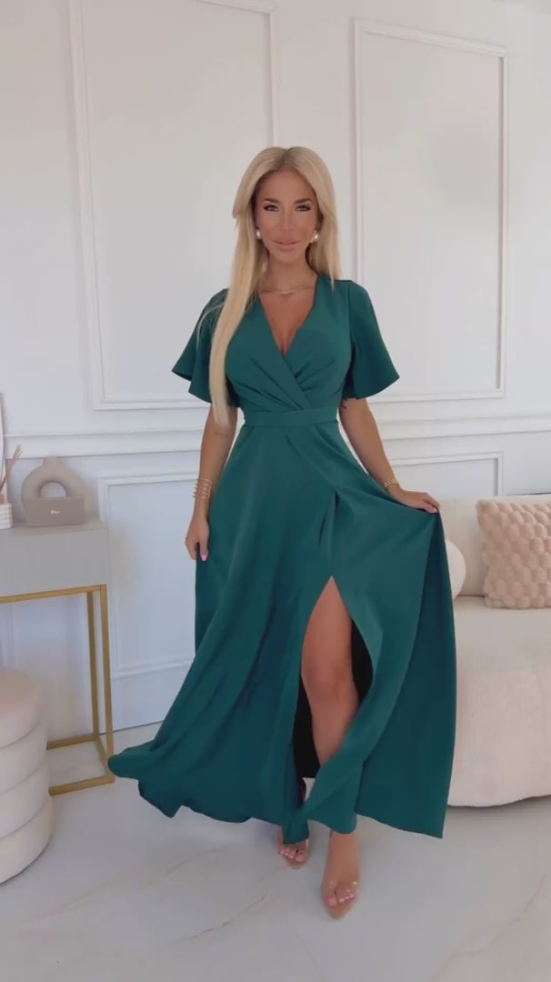 Damen elegantes Maxi-Kleid "Jennifer" von Numoco grün Model