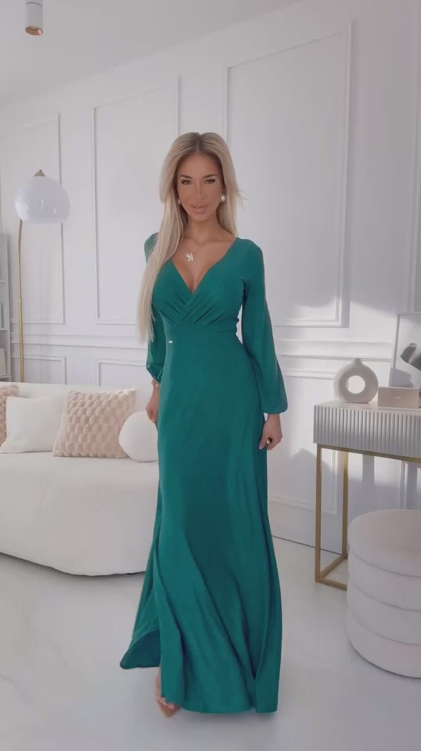 Damen Maxi-Kleid "Nela" mit Bishop Ärmel von Numoco grün Model