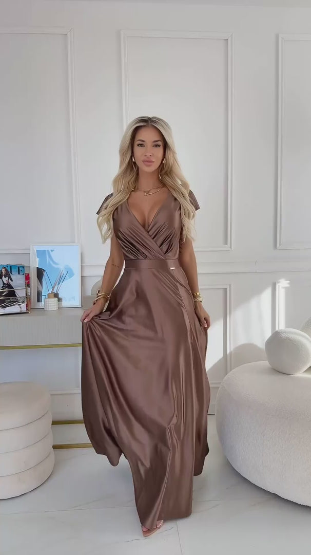 Damen Abendkleid Glitzer Maxikleid von Numoco bronze Model