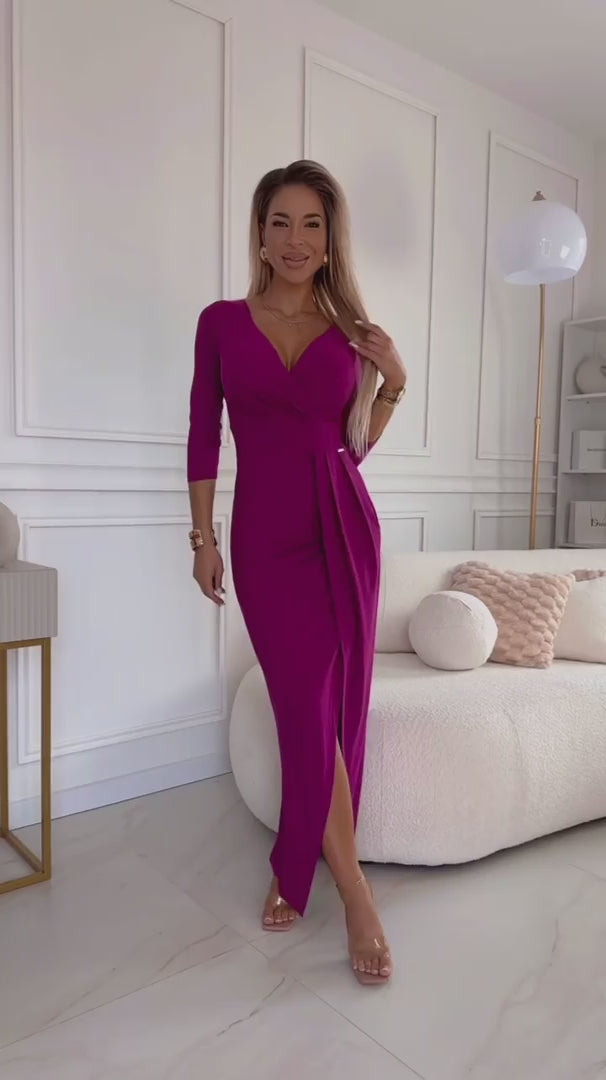 Damen langarm Abendkleid Maxikleid von Numoco pink Model