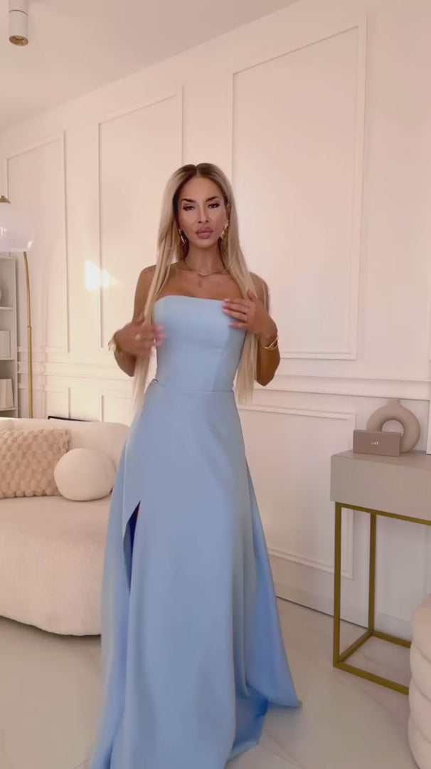 Damen Maxikleid ELARA mit Schnürung am Rücken von Numoco blau Model