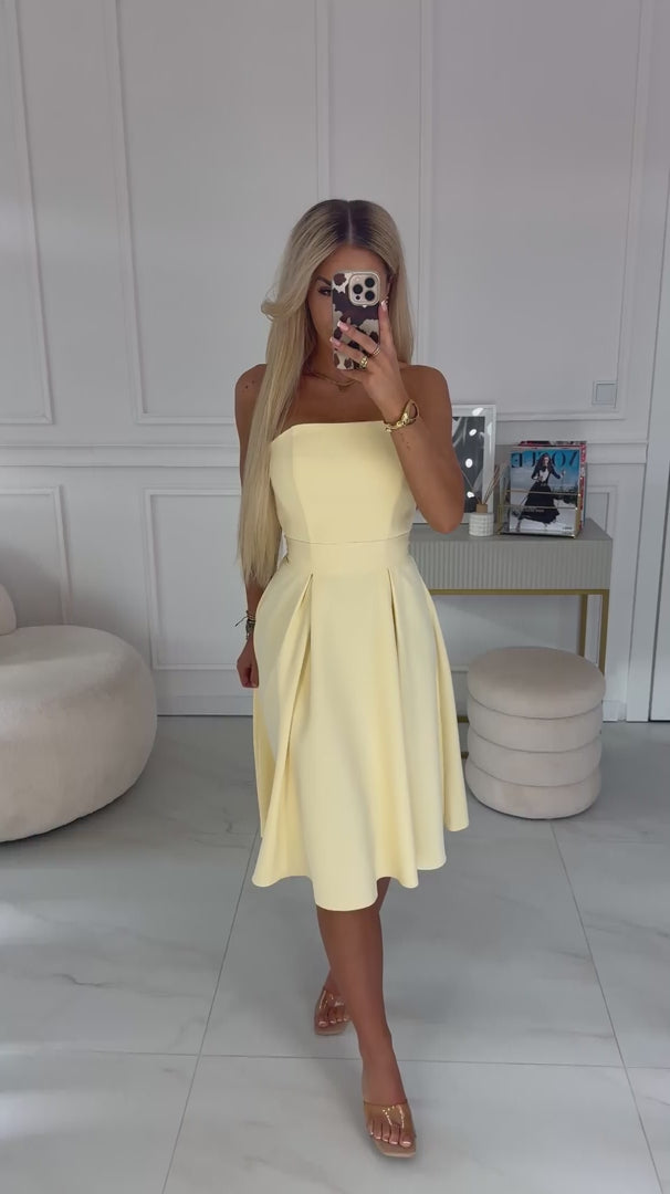 Damen Korsett Cocktailkleid Abendkleid von Numoco gelb Model