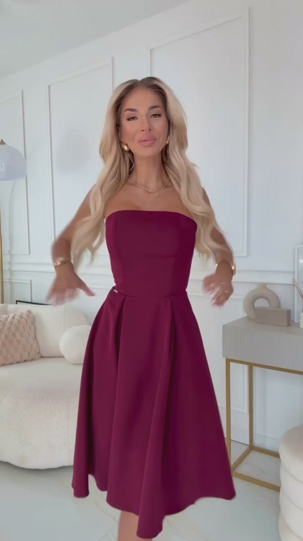 Damen Korsett Cocktailkleid Abendkleid von Numoco weinrot Model