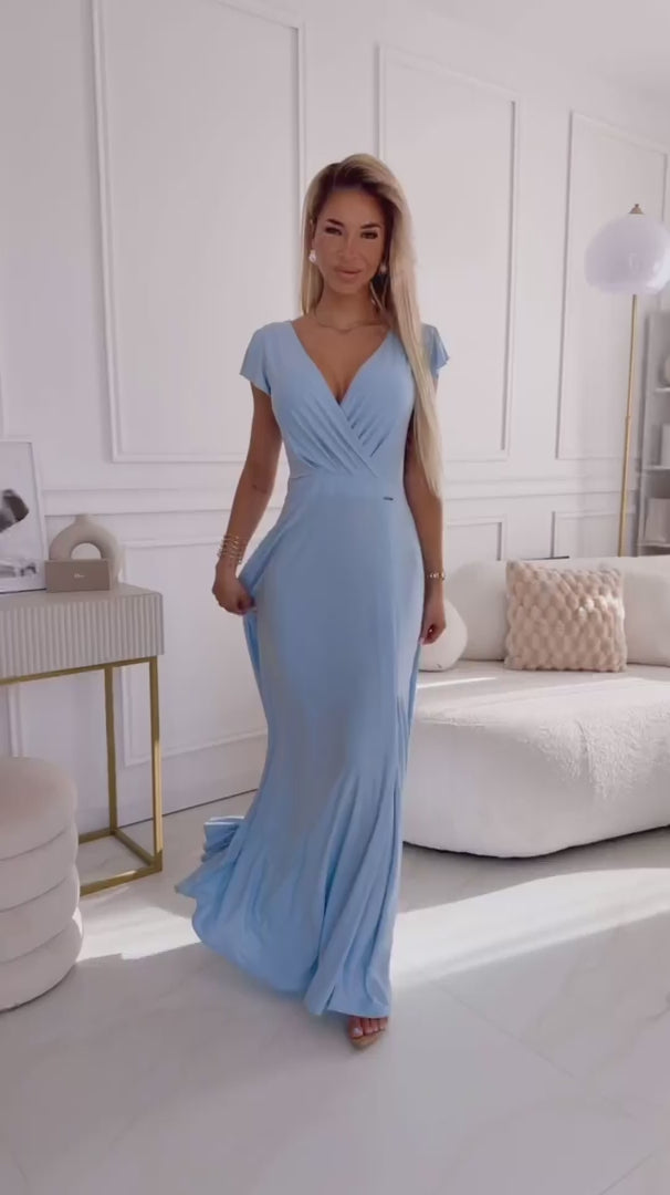 Damen Abendkleid Glitzer Maxikleid von Numoco hellblau Model