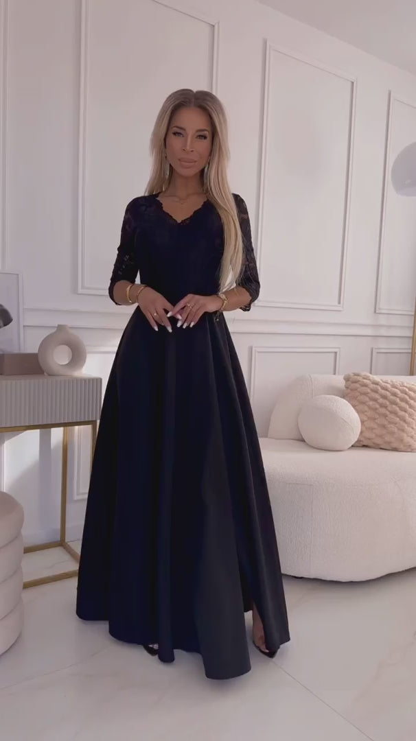 Damen Langes Abendkleid mit Spitze von Numoco schwarz Model