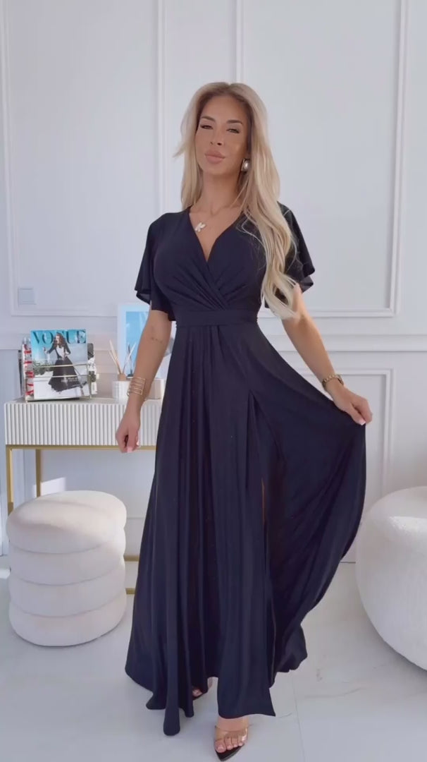 Damen elegantes Maxi-Kleid "Jennifer" von Numoco schwarz Glitzer Model