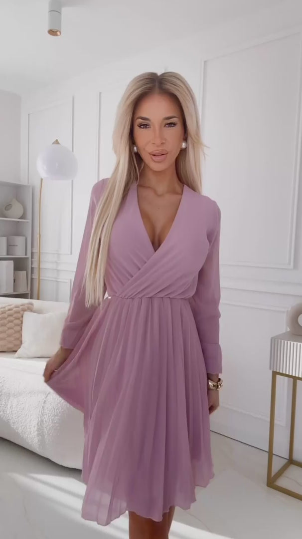 Damen Chiffon Plissee Cocktailkleid von Numoco rosa Model