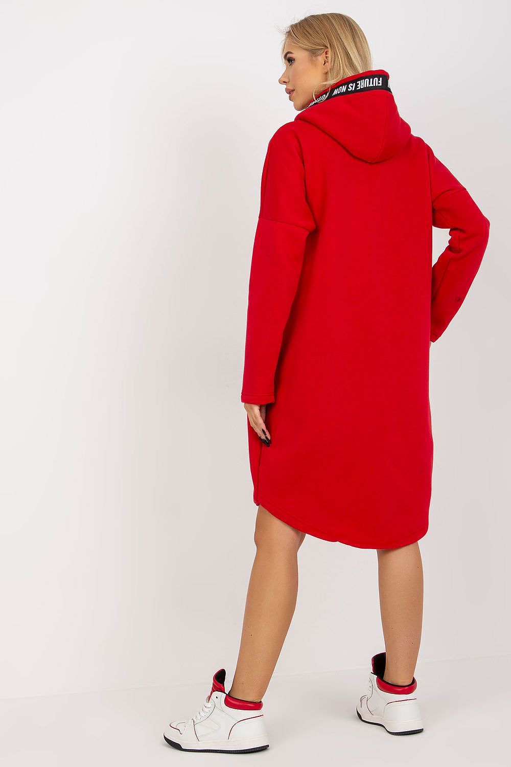 rot Damen Sweater Mantel mit Kapuze von Relevance Rückseite