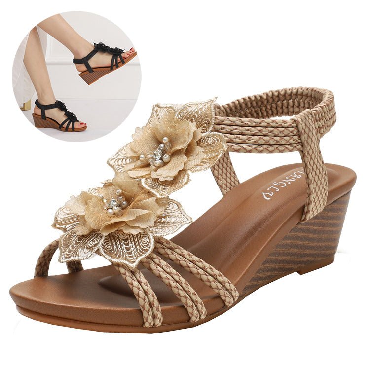 Damen Blumen Sandalen mit Keilabsatz - Amazing Mall