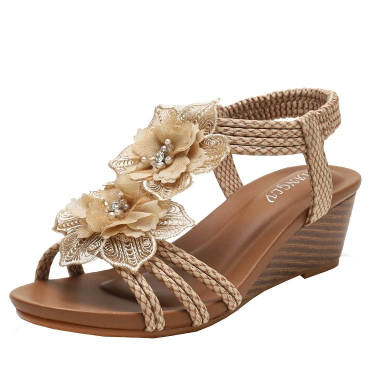 Damen Blumen Sandalen mit Keilabsatz - Amazing Mall