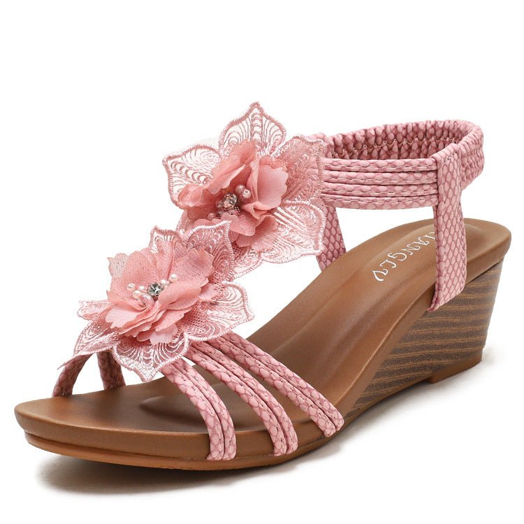 Damen Blumen Sandalen mit Keilabsatz - Amazing Mall