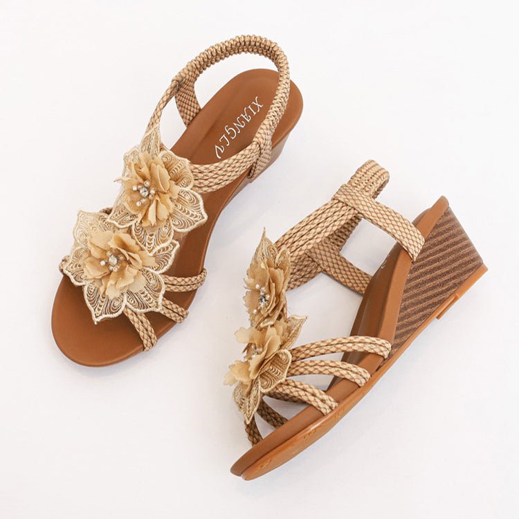Damen Blumen Sandalen mit Keilabsatz - Amazing Mall