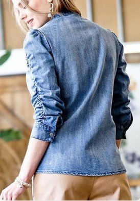 Damen Bluse Denim Jeans-Look - Amazing Mall