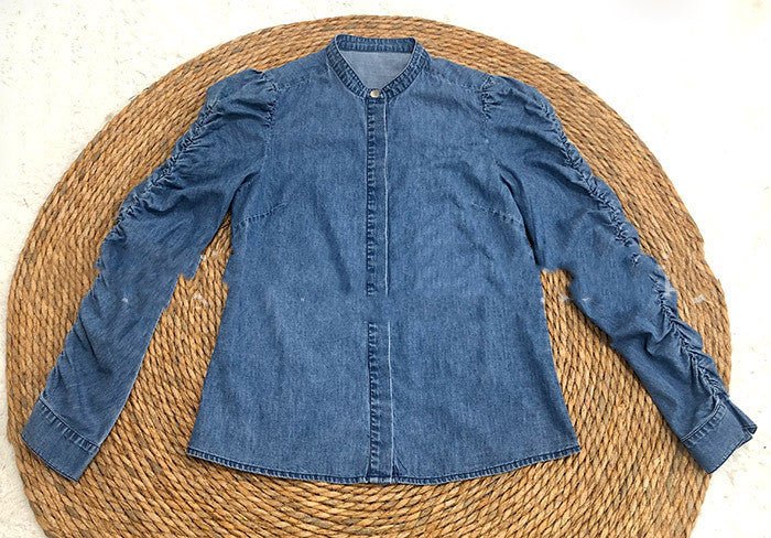 Damen Bluse Denim Jeans-Look - Amazing Mall