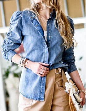 Damen Bluse Denim Jeans-Look - Amazing Mall