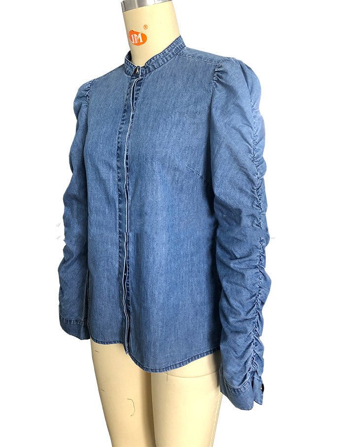 Damen Bluse Denim Jeans-Look - Amazing Mall