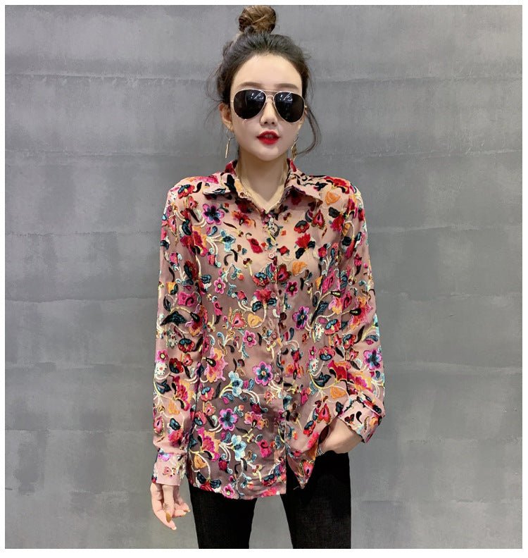 Damen Bluse mit Floraler Stickerei - Amazing Mall